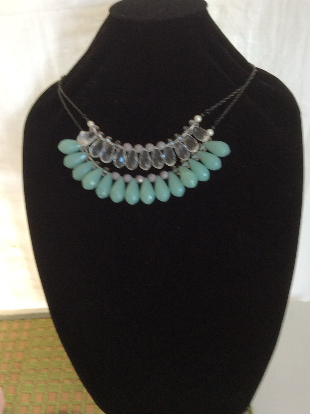 Anthropologie Aqua Teardrop Layered Bib Necklace